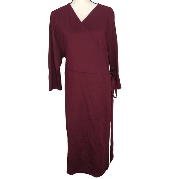 Seek No Further Womens Wrap Dress Ponte 3/4 Sleeve V-Neck Maroon Plus Size 3X - Picture 2 of 11
